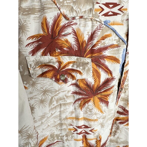 Wrangler Shirt Mens XL Cream Floral Hawaiian Western Snap Front Short Sleeve - Picture 3 of 5